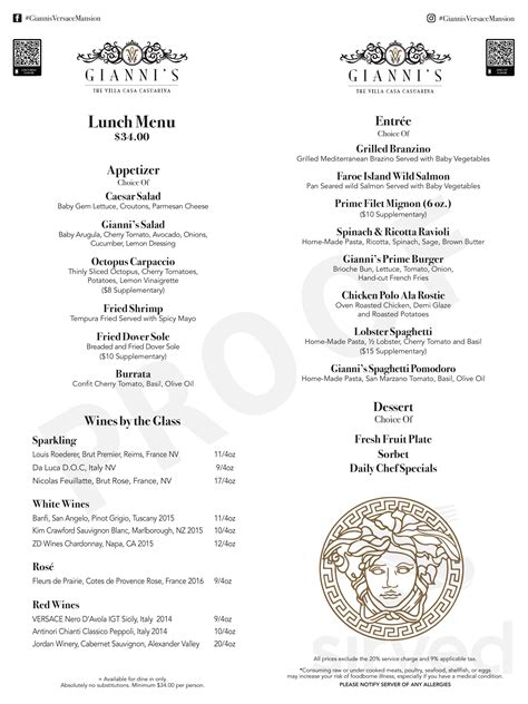 versace mansion lunch prices|Versace mansion lunch menu.